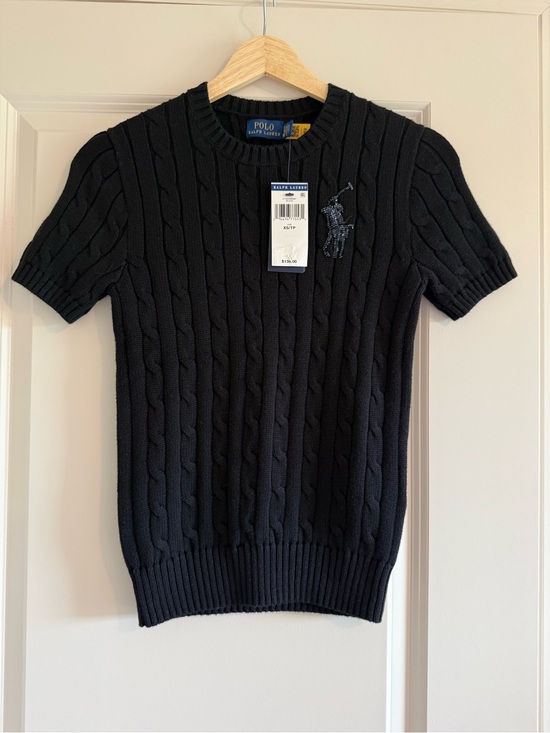 Polo Ralph Lauren Sweaters - NWT Polo Ralph Lauren Sweater Black Cable Knit Beaded Big Pony Logo XS